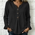 thumbnail image 6 of ClodeEU Women's V Neck Half Button Flare Long Sleeve Blouse,Casual Loose Solid Shirt Top Black,Women's Plus L, 6 of 6