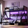 thumbnail image 2 of Bellemave Twin XL over Queen Metal Bunk Bed with Storage Bookcase & LED Lights, Heavy Duty Bunk Bed with Ladder & Safe Guardrails, Space-saving BunkBed with Heaboard for Bedroom, Black, 2 of 11