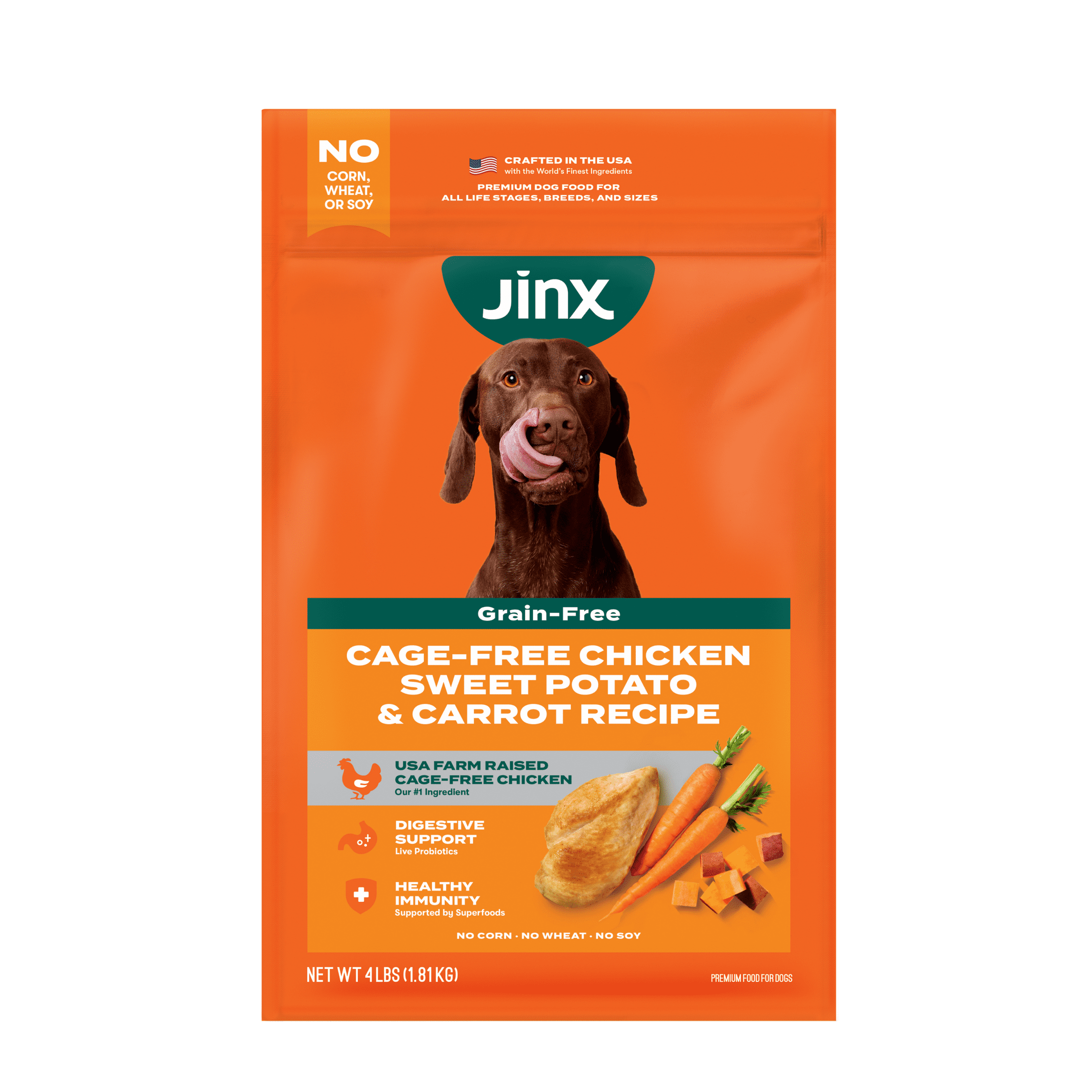 (4 pack) Jinx Chicken Sweet Potato Carrot Grain Free Dry Dog Food, 4 lb Bag