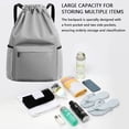 thumbnail image 4 of Mochila con cordón impermeable, mochila con cordón, bolsa deportiva para gimnasio con bolsillo lateral, gris, 4 of 5