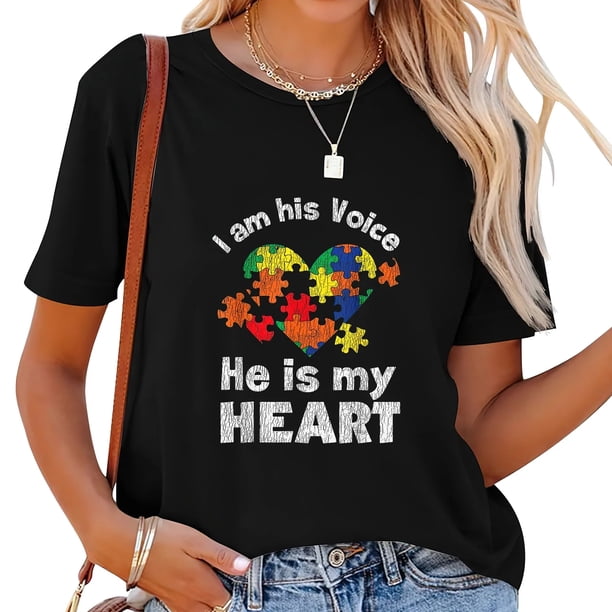 Playera Negra para Mujer con Mensaje "Soy Su Voz" - Conciencia sobre Autismo para Familias