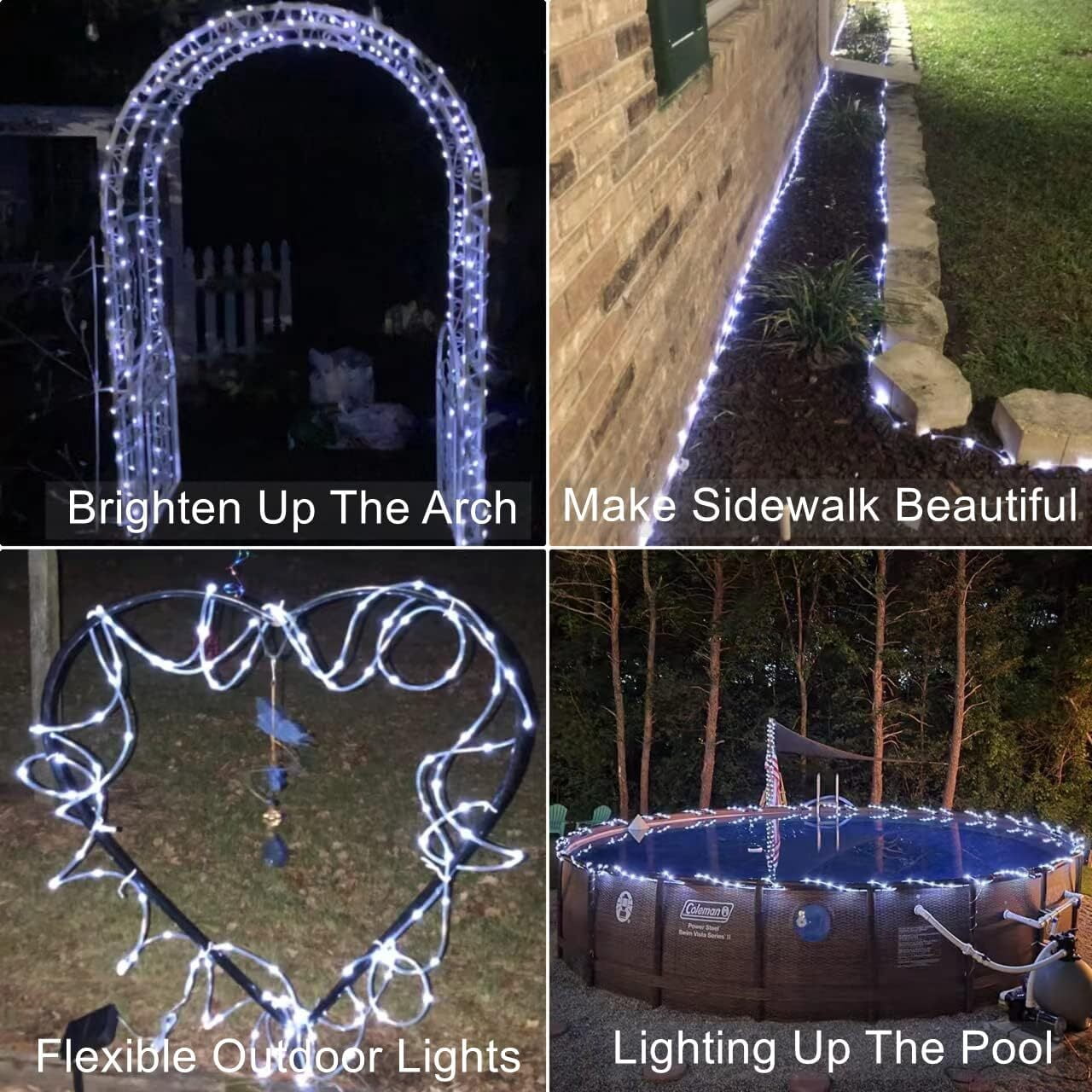 GoXteam Solar Rope Lights Outdoor IP65 Waterproof, 39FT 100LED Outdoor String Lights 8 Modes Trampoline Lights for Pool Tree Garden Yard Home Camping Wedding Holiday Decor, White