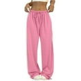 thumbnail image 2 of Women's Solid Color Casual High Waisted Loose Fit Athletic Pants with Side Stripes, Sporty Sweatpants, Elastic Waist Joggers for Running Yoga Women's Trousers,Pink,XL, 2 of 6