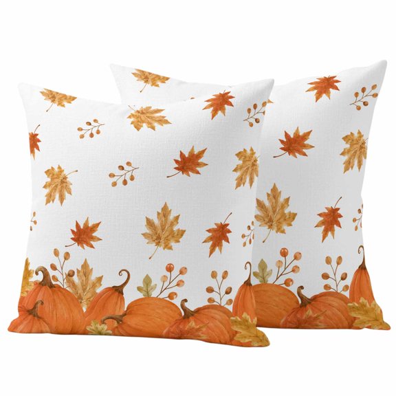 Thanksgiving Fall Outdoor Waterproof Pillow Covers, Orange Pumpkin Berry Falling Maple Leaf Decorative Square Throw Pillowcase Sofa Cushion Sham for Patio/Couch/Chair, 20"x20" 2 Pack