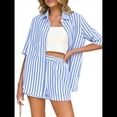 thumbnail image 1 of Conjunto de Dos Piezas para Mujer 2025: Camisa A Rayas y Pantalones Cortos. Azul XL, 1 of 7