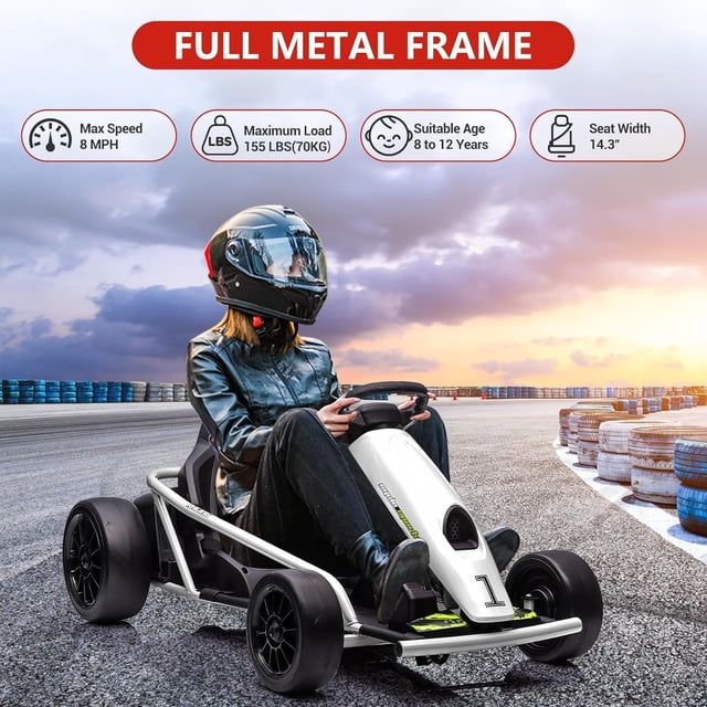 Historyli Kart para adolescentes,batería grande de 24 V y 9 Ah,motores duales de 300 W extra potentes,derrape rápido de 13 km/h con música y bocina,carga máxima de 79 kg,juguete para exteriores