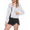 thumbnail image 2 of Women'S Faux Leather Moto Biker Short Coat Jacket White XXL, 2 of 9