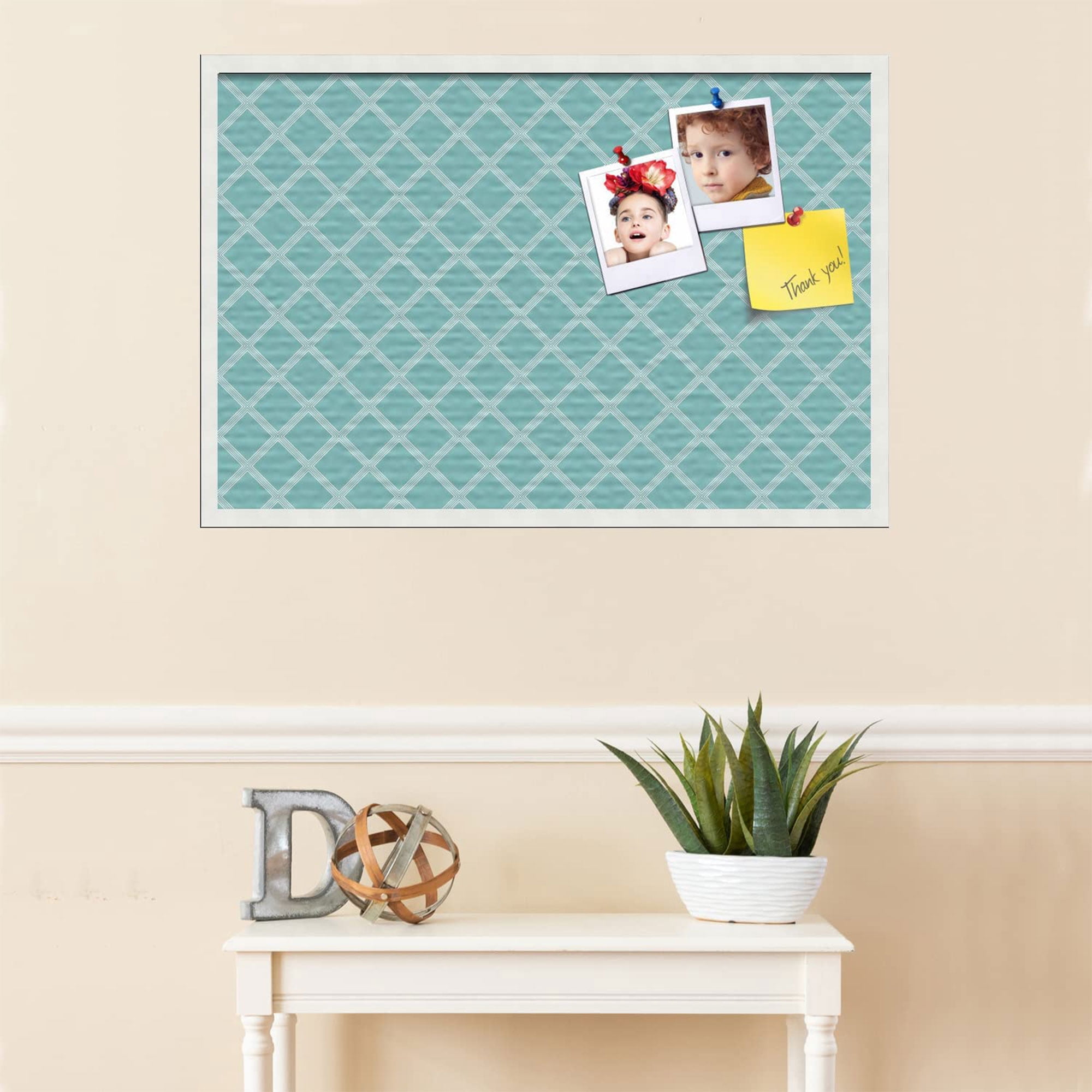 PinPix 36 x 24 Decorative Canvas Bulletin Board, Diamond Pattern, Aqua