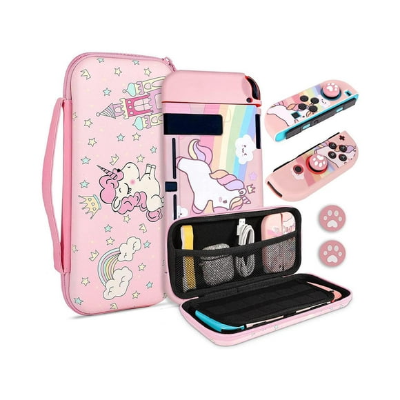 Unicorn Hard Carrying Case for Nintendo Switch- Pink Portable Travel Case with Soft TPU Protective Case Cover Compatible with Nintendo Switch for Girls