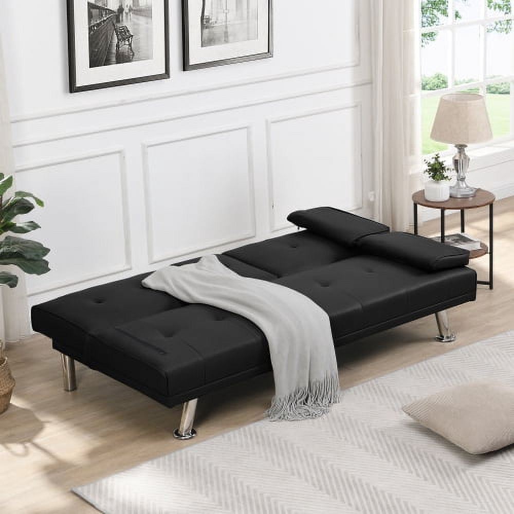 Derzers Adult Polyurethane 18.3'' Convertible Sofa Couch, Black