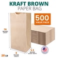 thumbnail image 2 of [500 Pack] Heavy Duty Kraft Paper Bags 16 x 8 x 5.5" 20 LB Grocery Lunch Retail Shopping Durable Natural Brown Barrel Sack, 2 of 7