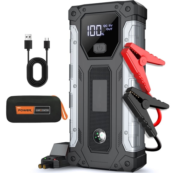 4000A Car Jump Starter Portable Battery Pack 12V Booster Power Bank Up to 10L Gas 8L Diesel Emergency Jump Starter with USB Quick Charge LED Flashlight Smart Jumper Cables Carry Case Kit