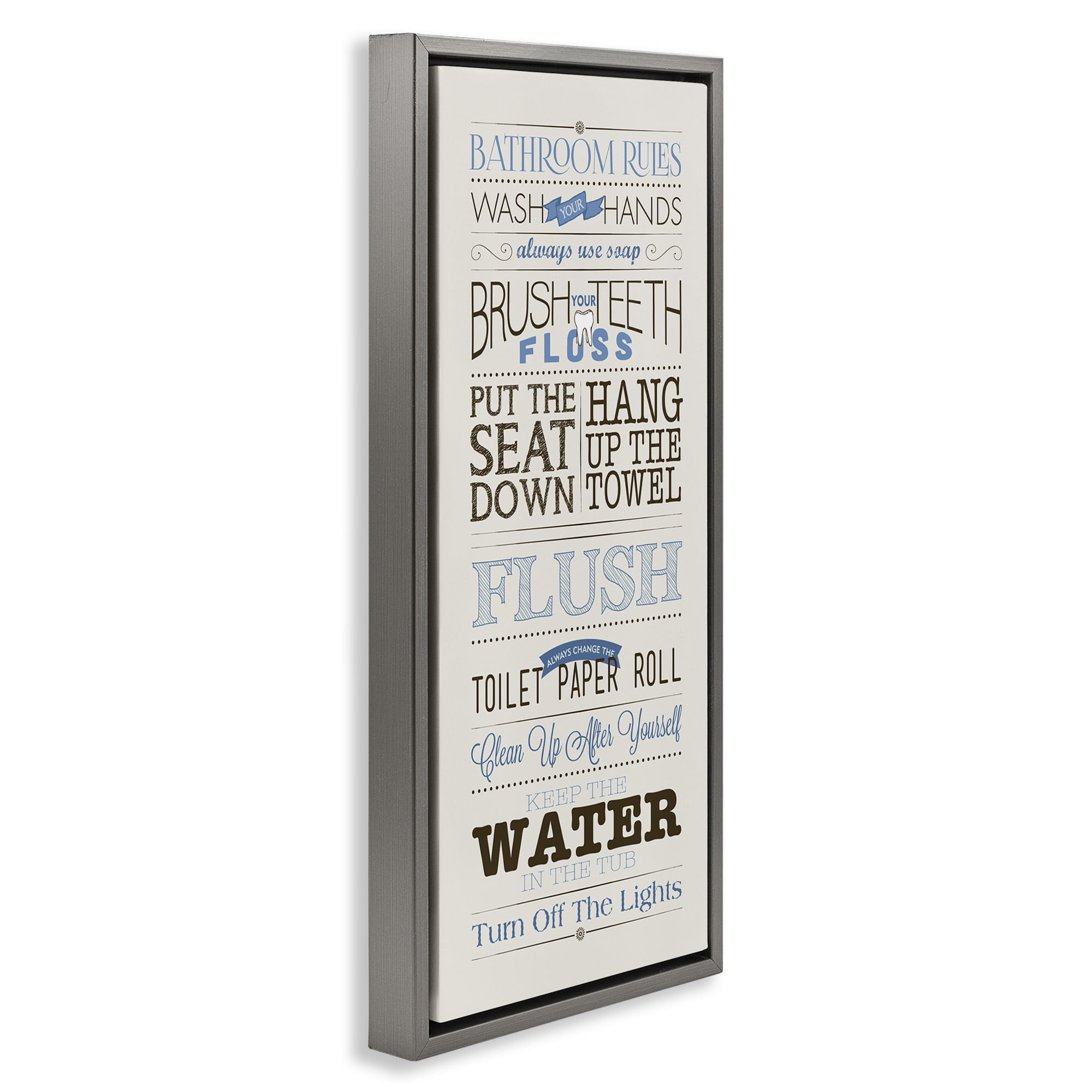 Stupell Industries Bathroom Rules Vintage List Abstract Painting Gray Floater Framed Canvas Art Print Wall Art, 15 x 31