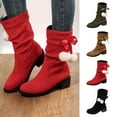 thumbnail image 5 of Lovskoo 2024 Women's Low-Heeled Mid Calf Boots Closed Toe British Faux Suede Round Toe Thick Heel Boots Western Cowboy Boots Plush Knight Slim Boots Brown, 5 of 5