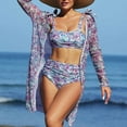 thumbnail image 2 of WREESH Women's 3-Piece Boho Floral Swimsuit Set , High-Waist Bikini & Kimono Cover-Up Quick-Dry Swimwear for Pool/Beach Purple, 2 of 9