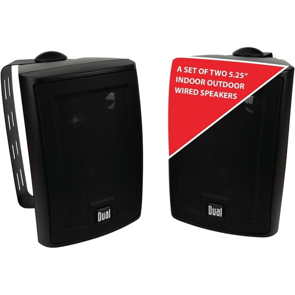 Dual LU53PB 5.25" 3-Way Indoor Outdoor Speakers Pair | Weather-Resistant | Black