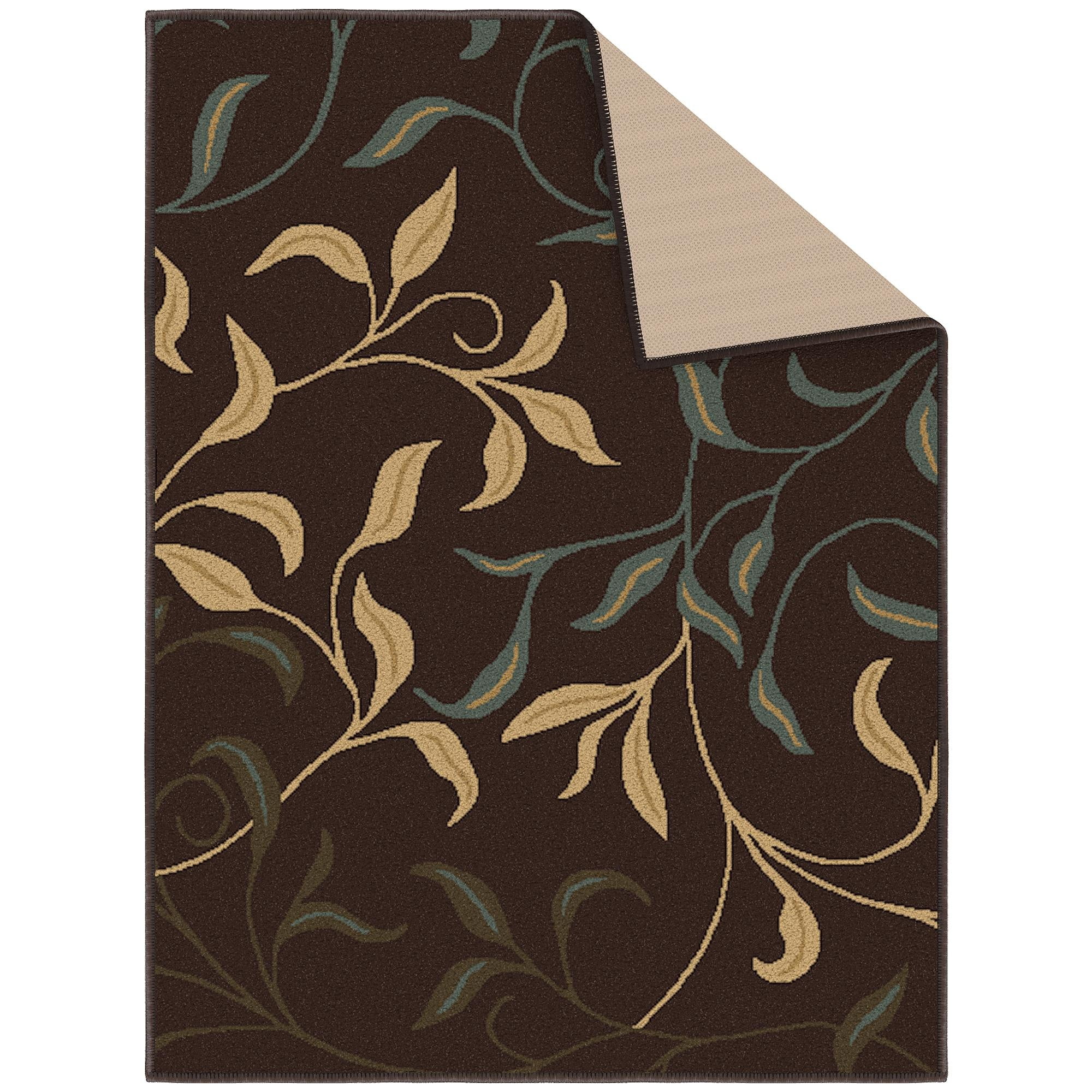 Ottomanson Leaf Indoor Doormat 2'3" x 3' - Non Slip Low Pile Area Rug for Entryway, Brown