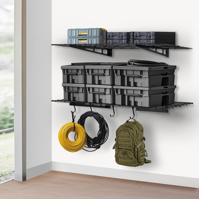 GloryStar 48x12/48x24/72x24 Inch Wall-Mount Iron Garage Shelf, 150 lbs Capacity, Quick-Install Storage Rack with Level