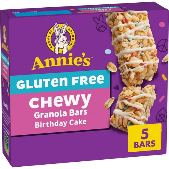 Annie's Gluten Free Chewy Granola Bars, Birthday Cake, 5 Bars, 4.9 oz