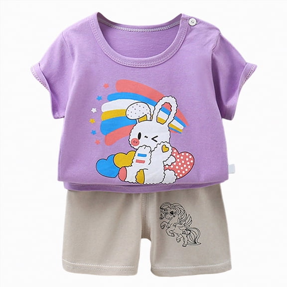 CAUYDY Toddler Girls Short Sets Outfits Short Sleeve T-Shirt Tops and Elastic Shorts Sets 2Pcs Baby Girl Clothes Set kids For 6 12 18 24 Months 3T 4T 5T (Sizes 6-9 Months,H03-Purple)