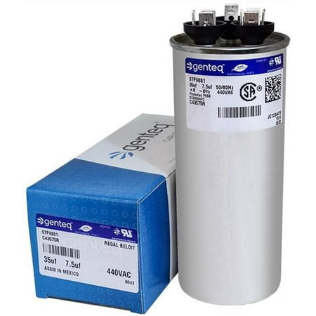 

35/7.5 uF MFD x 440 VAC Dual Round Genteq / GE Industrial Replacement Capacitor # C43575R / 97F9881