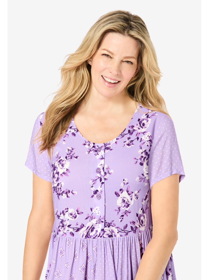 chinese dress ladies Woman Within Plus Size Mixed Print Maxi Dress