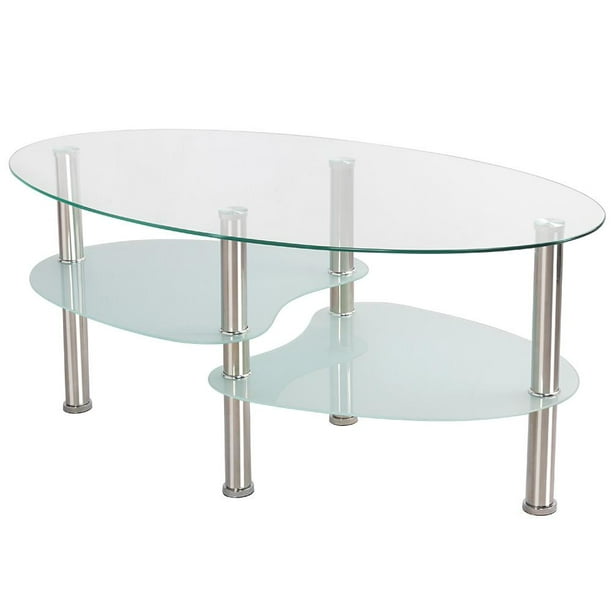 3 Tier Modern Living Room Oval Glass Coffee Table Round Glass Side End Tables With Chrome Finish Legs Cocktail Table Walmart Com Walmart Com