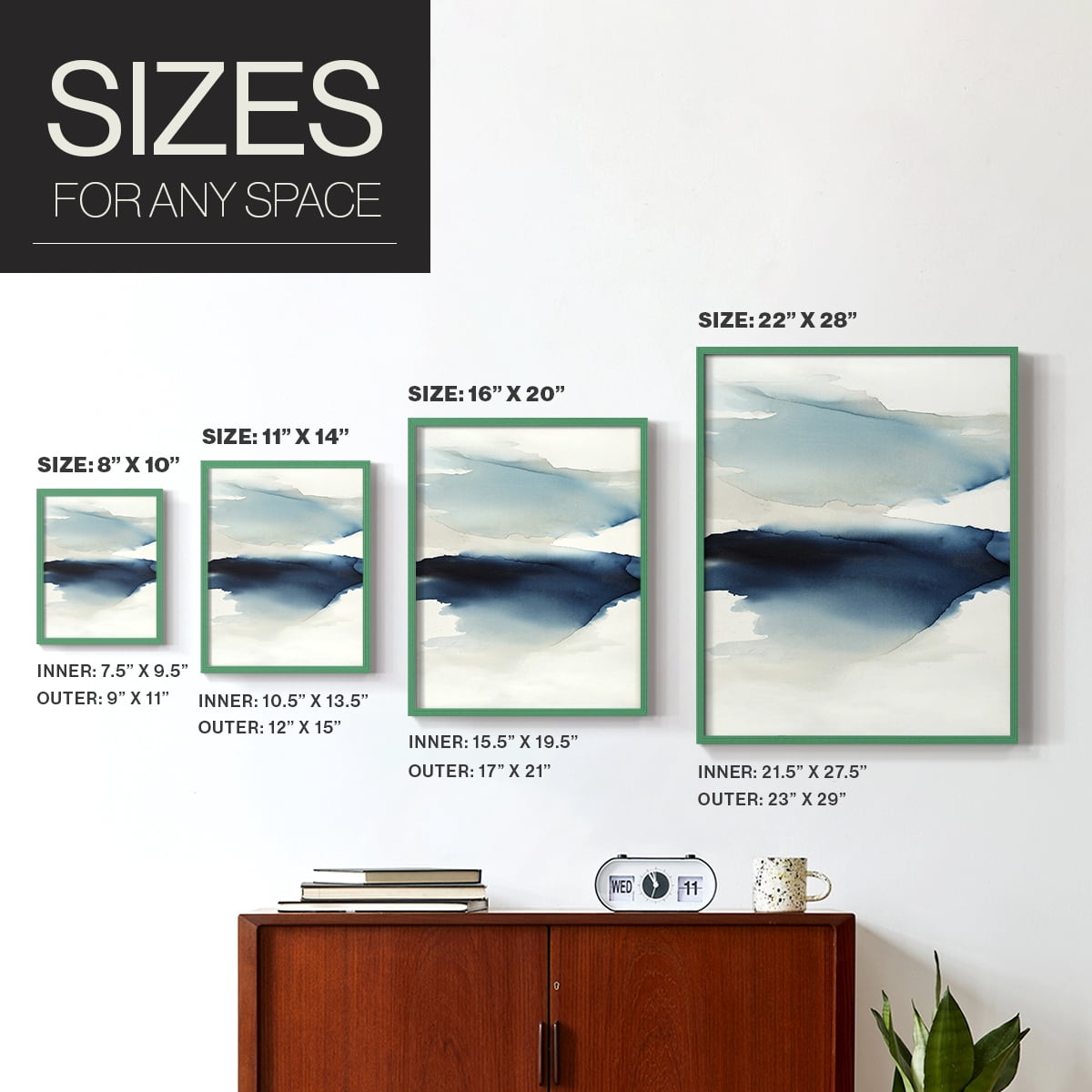 Waves I Framed Print in Green Solid Wood 8 x 10 Framed Print