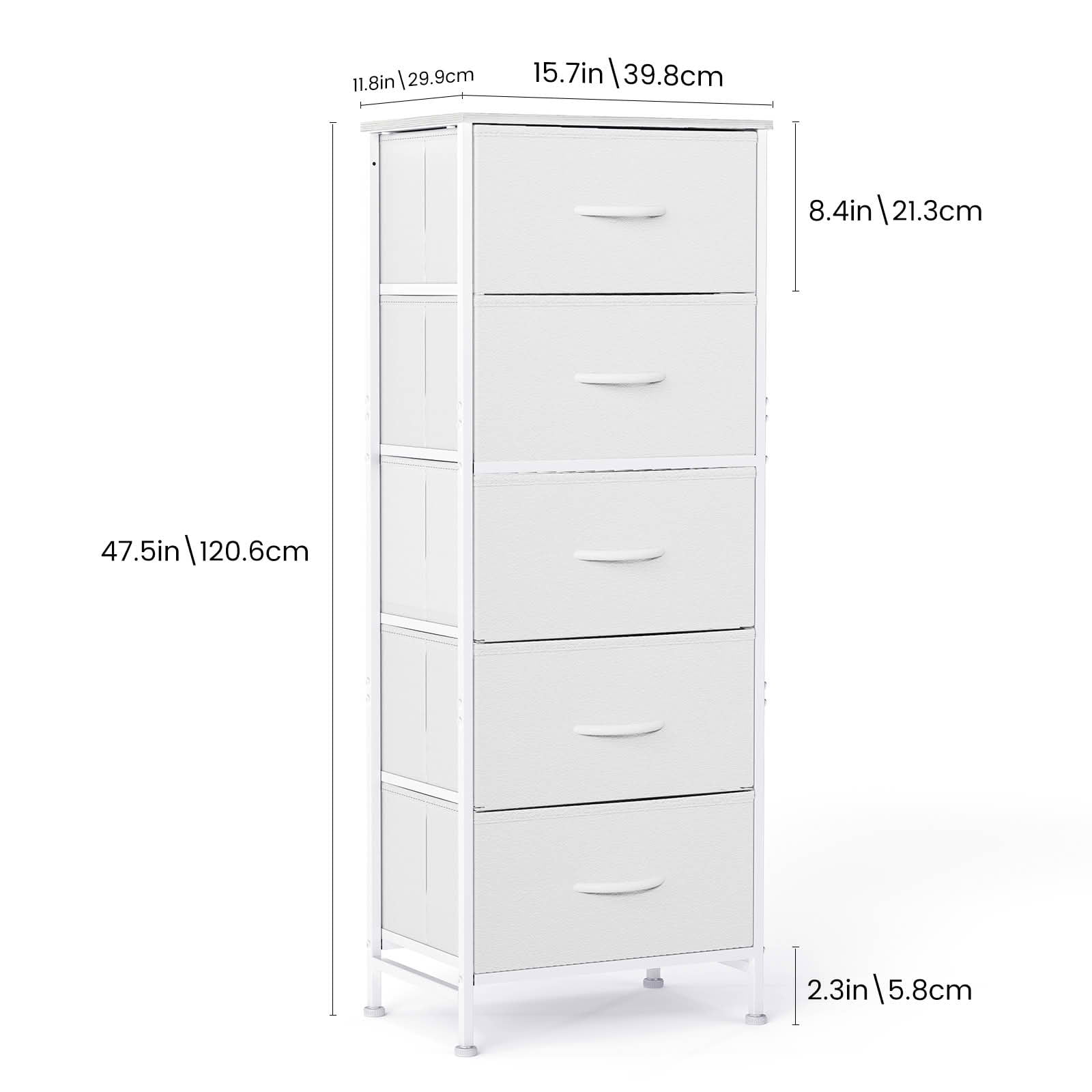 MAYEERTY 5 Drawer Fabric Dresser with Wooden Top, Steel Frame Storage Chest Organizer for Bedroom Nursery Entryway