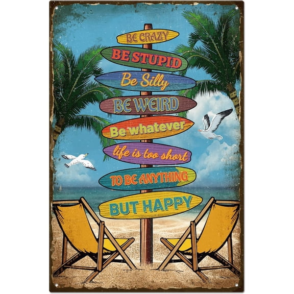Vintage Summer Beach Metal Tin Sign Retro Beach Metal Wall Decor Decorative Tin Sign Funny Art Plaque Poster 8x12inch/20x30cm for Home Kitchen Bar Club Decoration