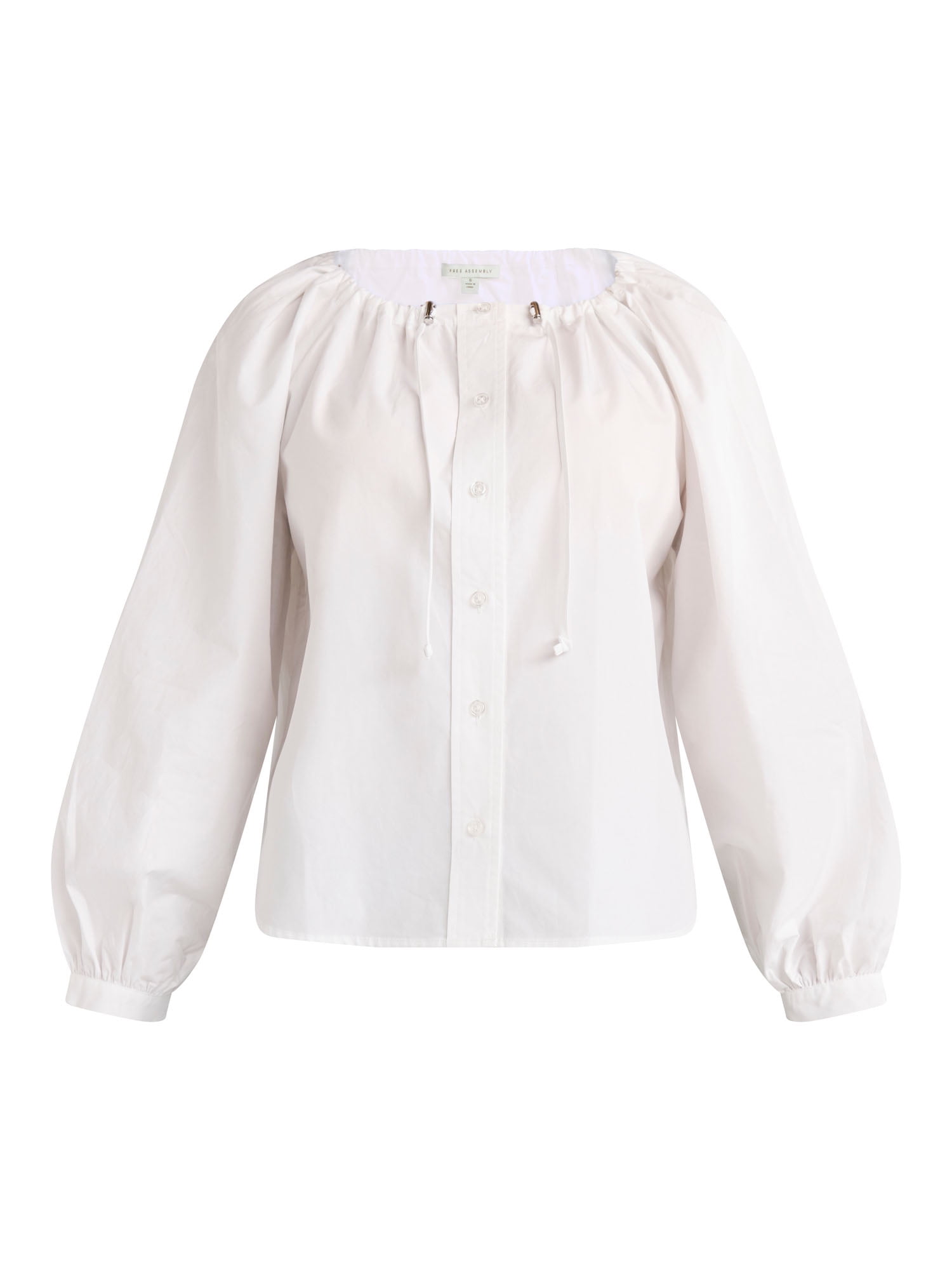 Free Assembly Women's and Women's Plus Gathered Neck Cotton Top with Long Sleeves, XS-4X