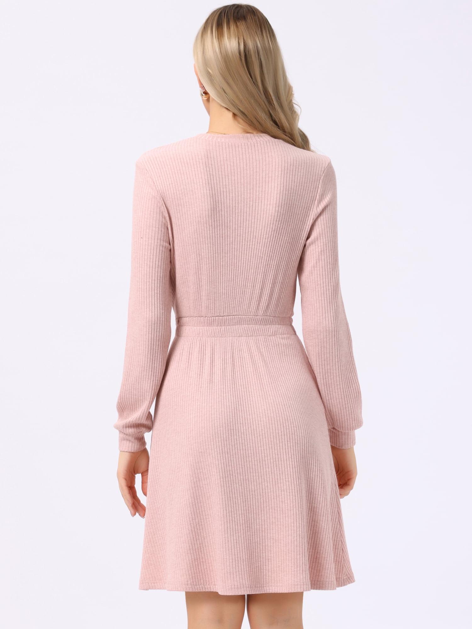 DARING DIVA Women's Long Sleeve Fall A-Line Ribbed Knit Crew Neck Dress M Pink