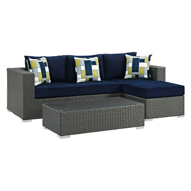 Modway Sojourn 3 Piece Outdoor Patio Sunbrella Sectional Set Multiple