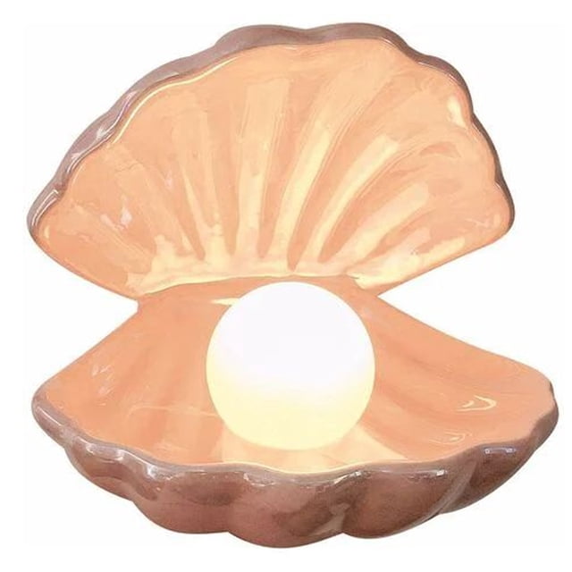 Ocean Beauty Theme Decorative Shell Pearl Lamp With Ambient Light Effects, High Quality Ceramic For Bedside Home Decor And Portable LED Light Usage