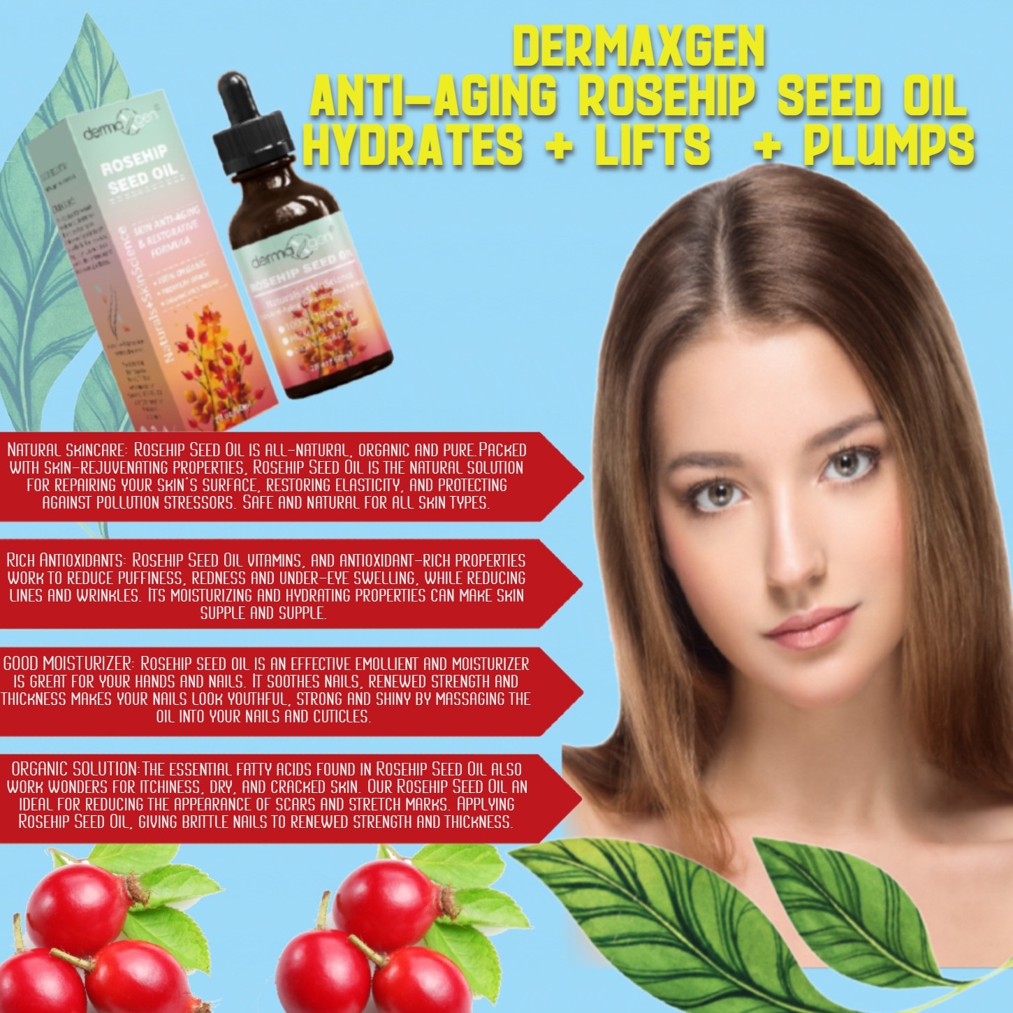 Rosehip Seed Oil 2 Fl Oz 100 Organic And Cold Pressed Anti Aging