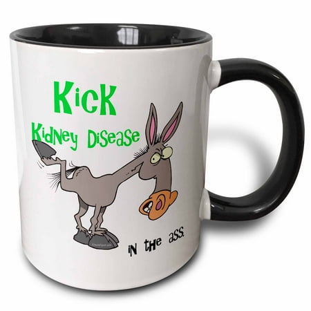 

3dRose Kick Kidney Disease In The Ass Awareness Ribbon Cause Design Two Tone Black Mug 11oz