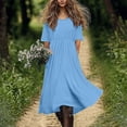 thumbnail image 4 of Smsaxvxz Summer Cotton Line Dresses for Women Fashion Solid Round Neck Short Sleeve Elastic Waist Sundress Casual Loose Long Maxi Dress Light Blue XL, 4 of 9