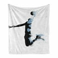 thumbnail image 1 of Teen Room Soft Flannel Fleece Throw Blanket, Modern and Basketball Player in Fractal Pattern Design, Cozy Plush for Indoor and Outdoor Use, 50" x 60", Black Pale Blue, by Ambesonne, 1 of 6