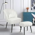thumbnail image 6 of Fionafurn Accent Chairs with Ottoman,Vanity Guest Chair with Metal Legs,Lumbar Pillow,Cream White, 6 of 8