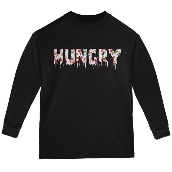 Halloween Hungry Zombie Pattern Youth Long Sleeve T Shirt Black YXL