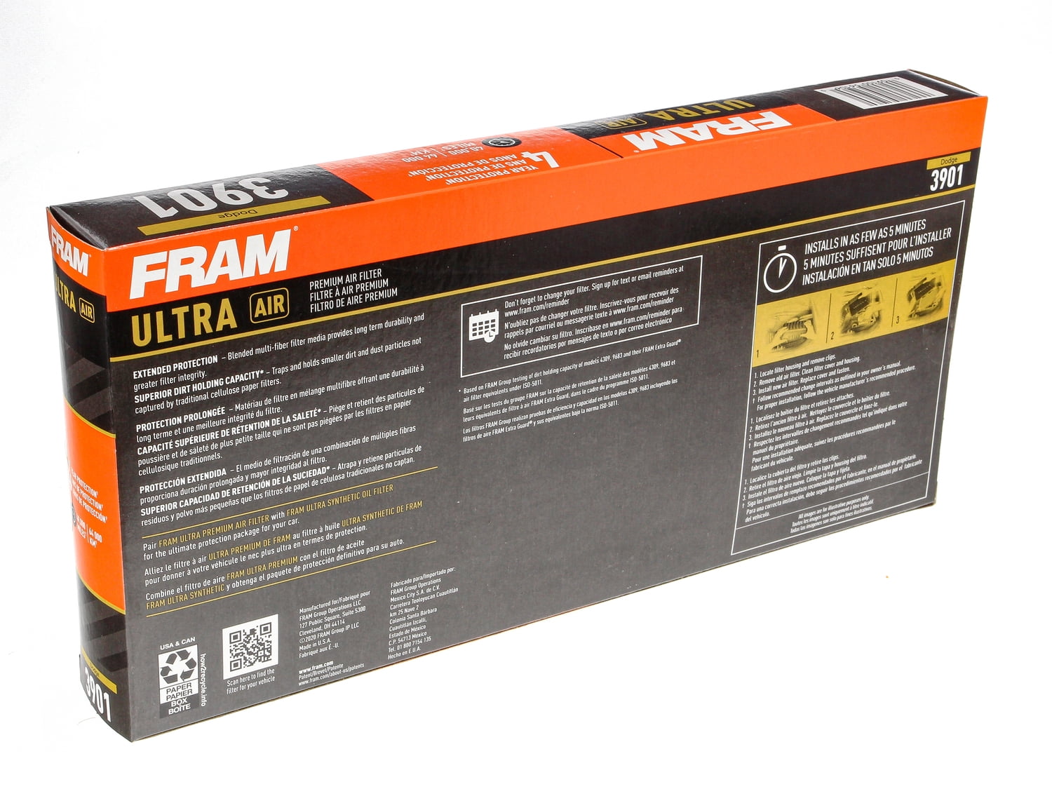 FRAM Ultra Premium 40,000 Mile Air Filter, 3901 for Select Dodge Vehicles