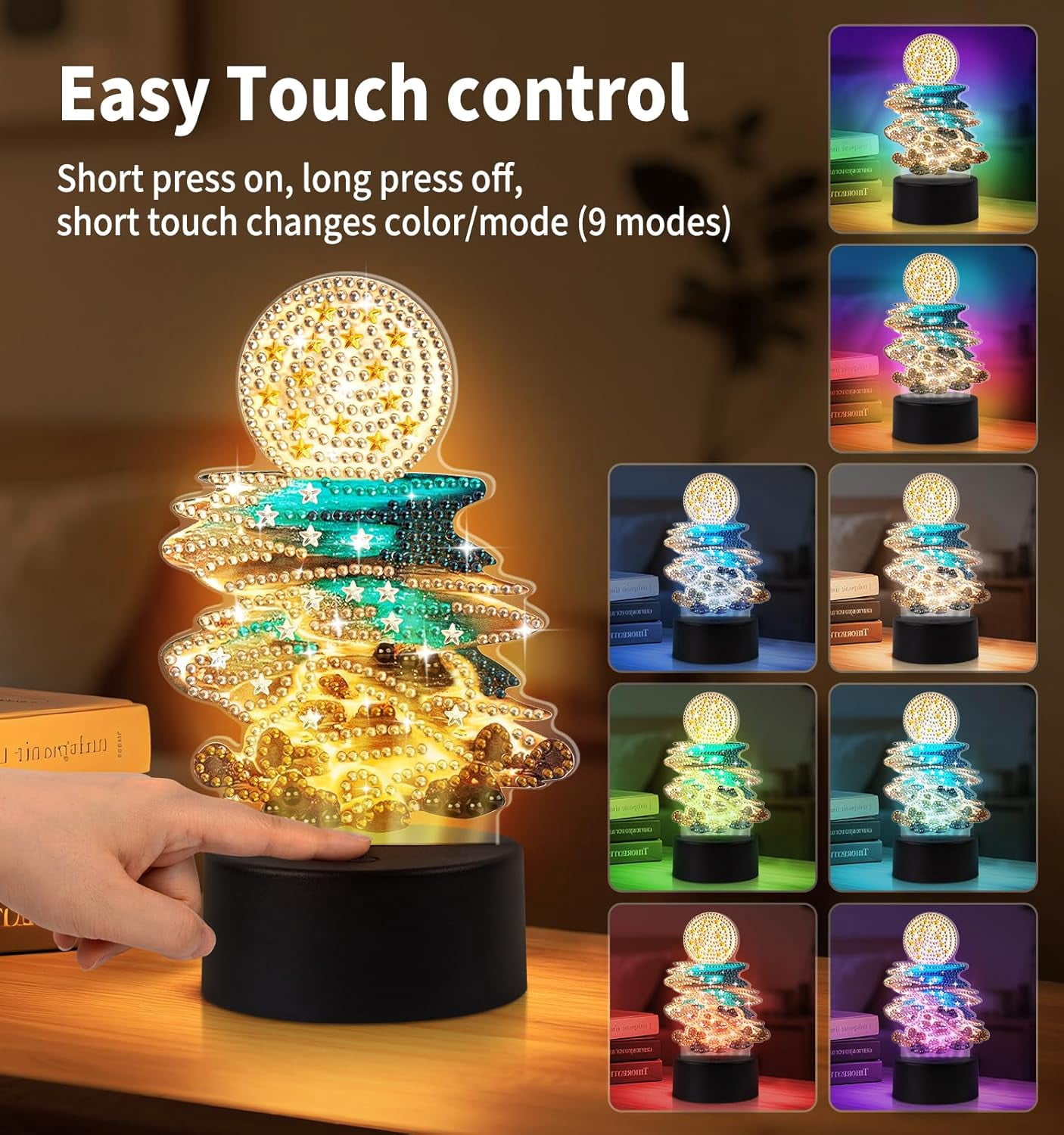Moonlight Beach Diamond Painting Night Light, Touch Lamp Desktop Ornament for Adults Beginners, Bedroom Living Room Decor