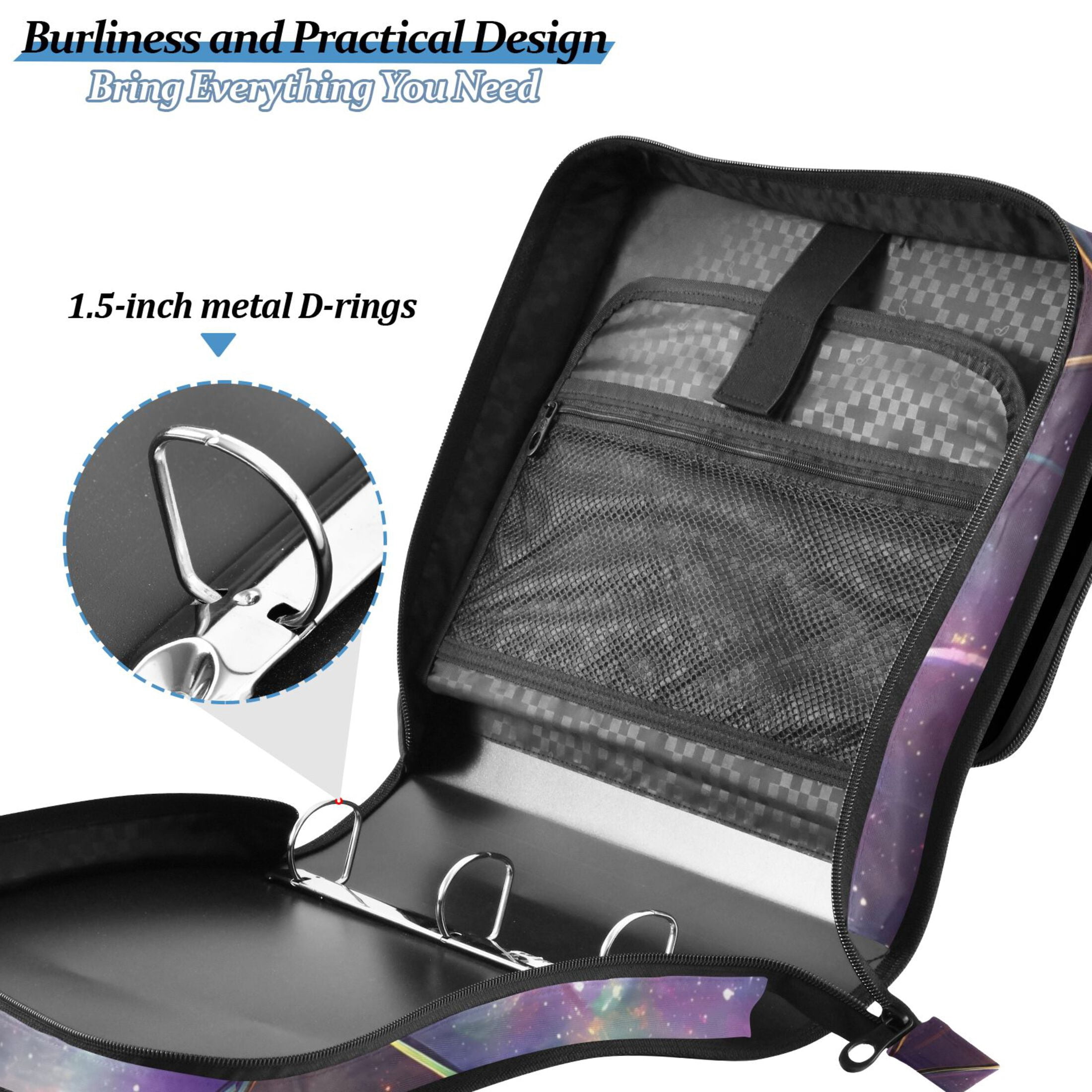 ALAZA Zipper Binder Scales Purple 3 Ring Trapper Keeper File Folder Organizer Bag