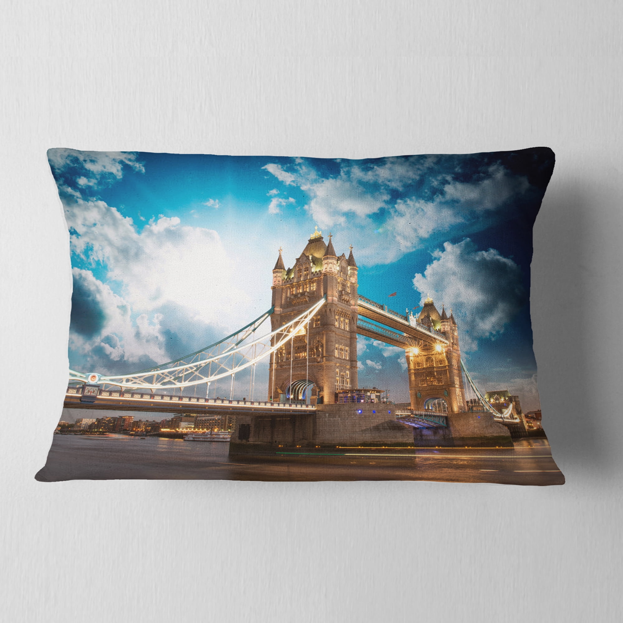 Designart Sunset Over Tower Bridge - Cityscape Photo Throw Pillow - 12x20