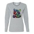 thumbnail image 2 of Cool Rainbow Neon Trippy Jungle Tiger Eyes Animal Lover Womens Graphic Long Sleeve T-Shirt, Heather Grey, 2XL, 2 of 3