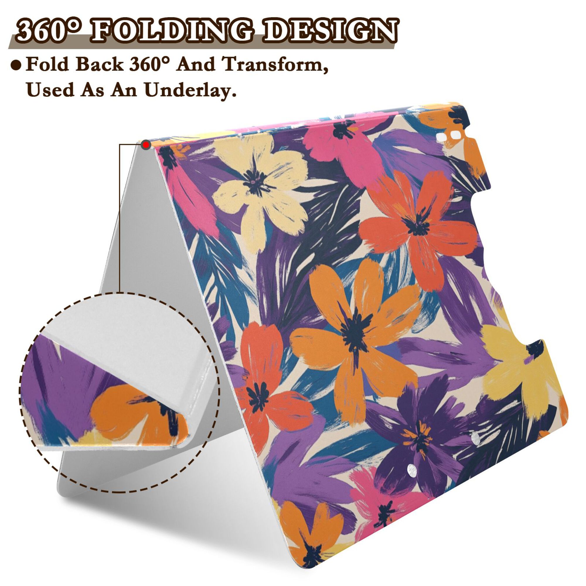 FORMRS A4 Clipboard Folder with Pen Holder Horizontal Foldable School Office Binder, Colorful Painted Flowers Pattern
