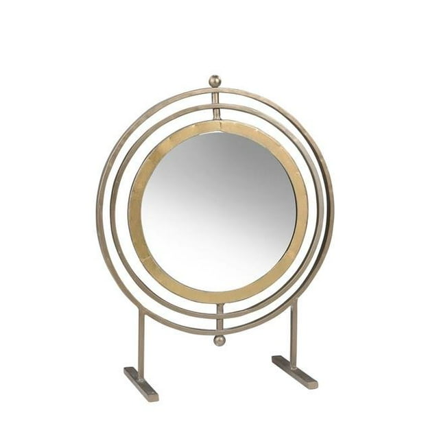 Benzara BM205224 Elegant Round Metal Table Top Mirror with Swivel Centre, Gold - Small