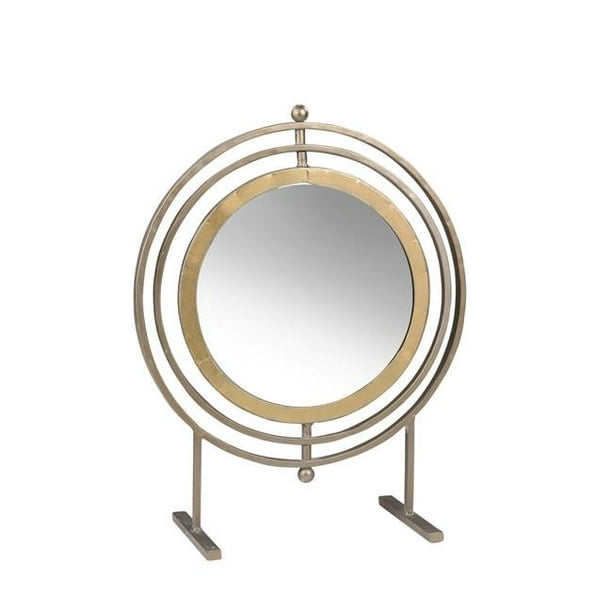 Benzara Bm205224 Elegant Round Metal, Round Gold Tabletop Mirror