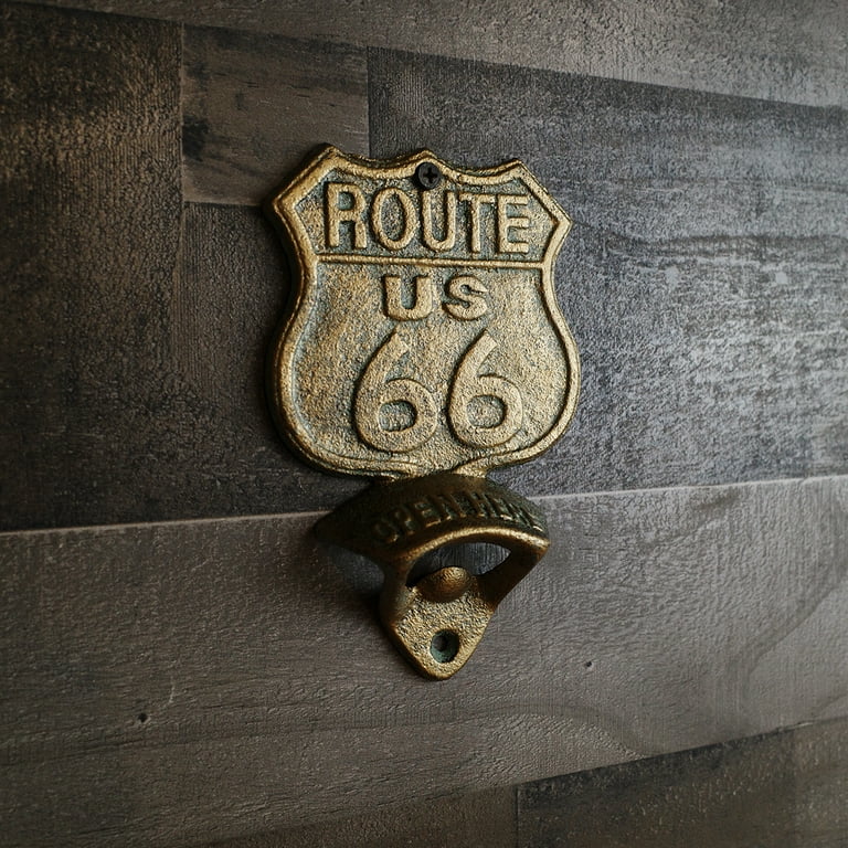 Metal US Route 66 Beer Soda Bottle Cap Opener Wall Mount Rustic Bar Pub Decor Metal US Route 66 Beer Soda Bottle Cap Opener Wall Mount Rustic Bar Pub Decor