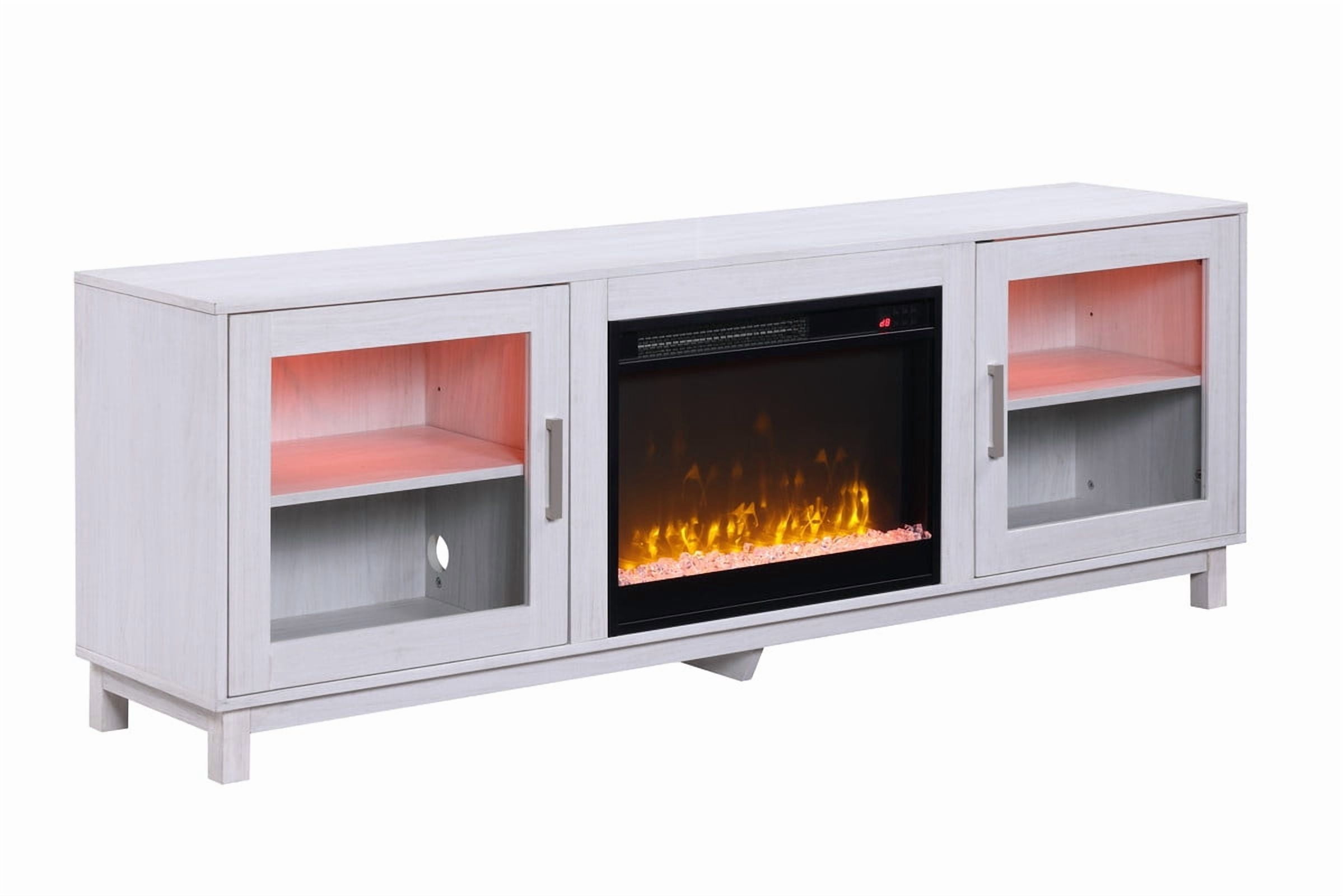 BaPiPro 70" Wide TV Stand Console with Electric Fireplace, Heater, and Storage Cabinets, White Walnut Finish